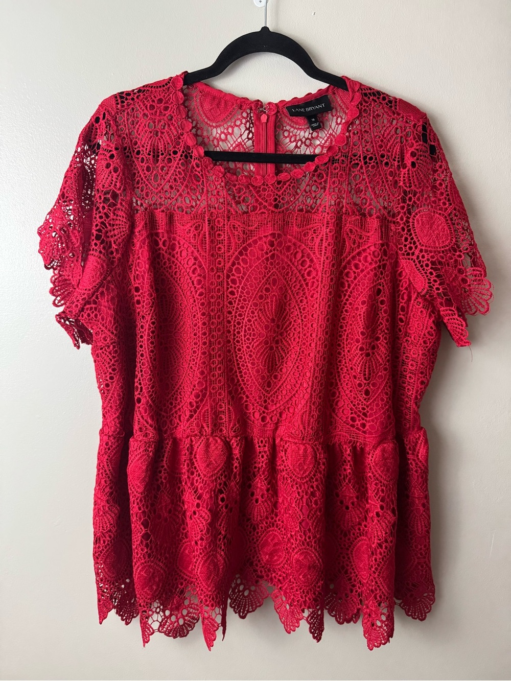 Lane Bryant Red Crochet Lace Peplum Plus Size Blouse Size 18